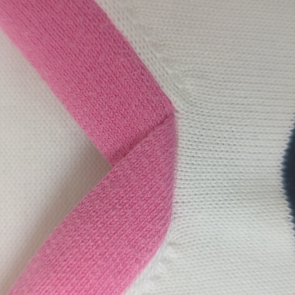 Talbots Midnight Navy and cream striped v neck sweater with pink trim. Size M - Picture 3 of 5